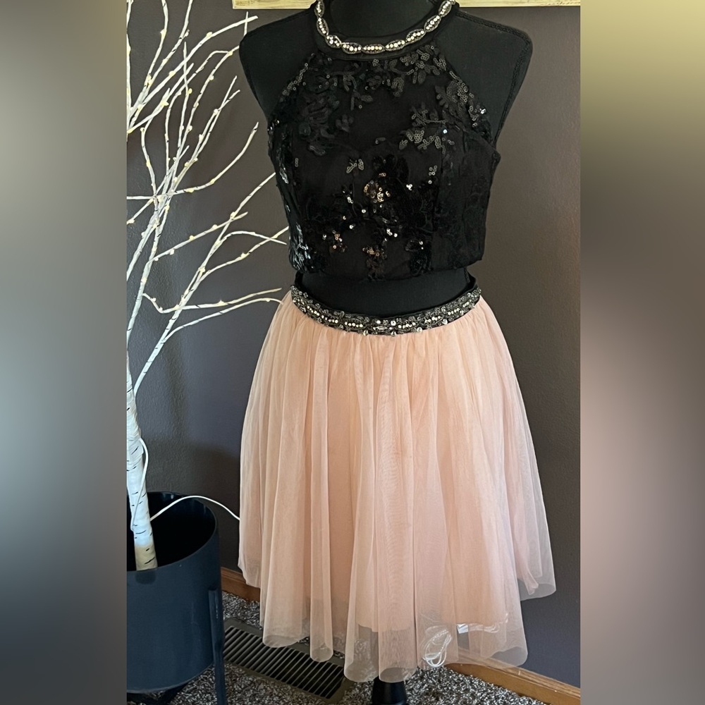 Sequin Hearts Black and Light Pink 2 pc Dress